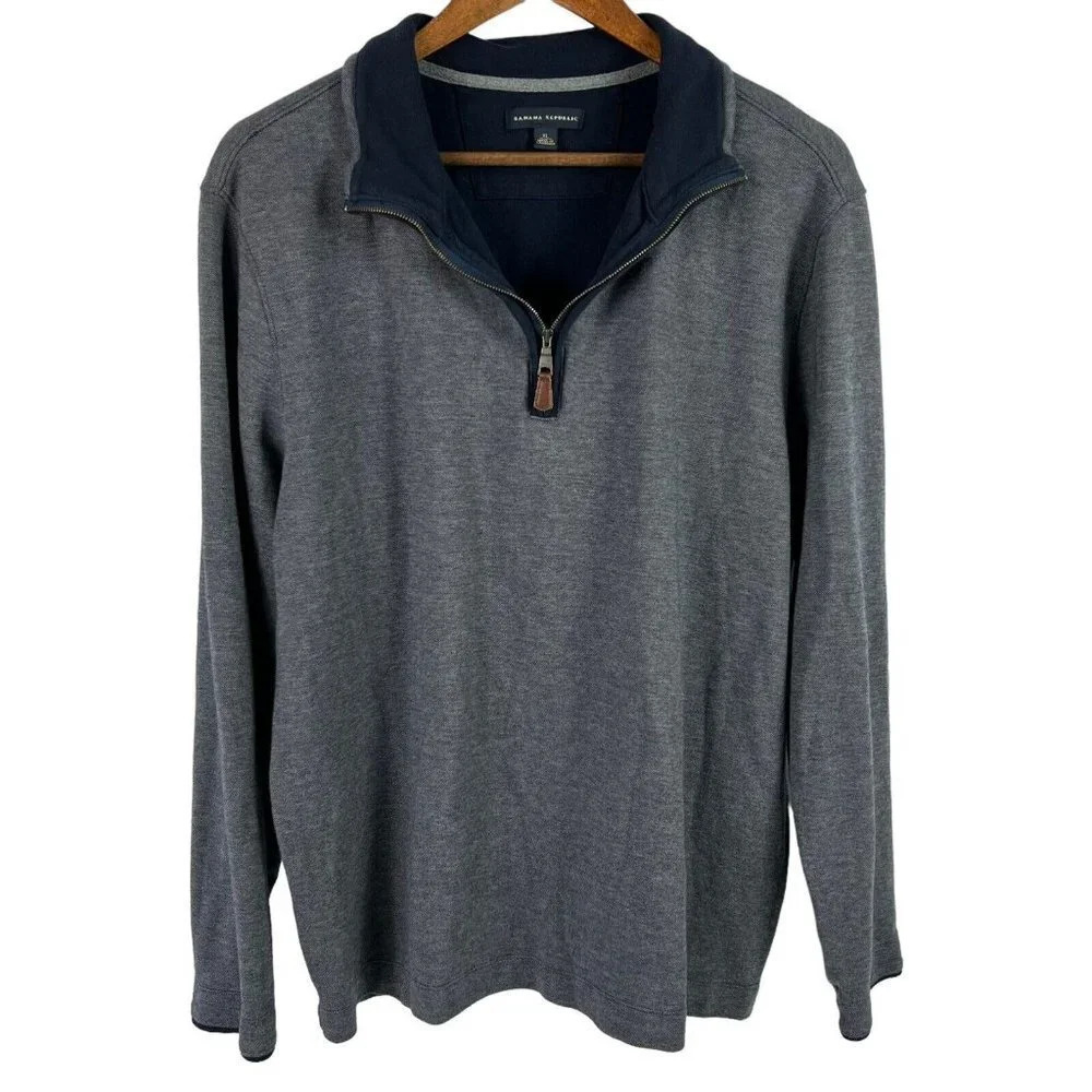 Banana Republic Men's 1/4 Zip Pullover Sweater Gray Blue Size XL Long Sleeve